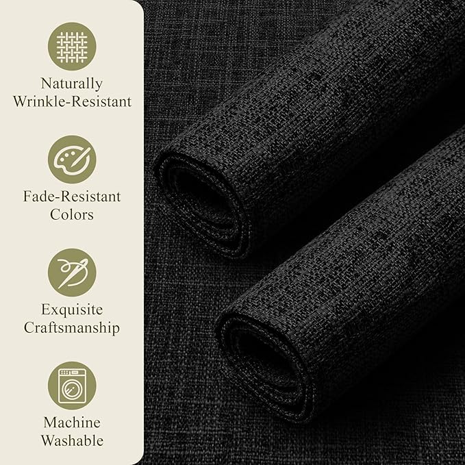 KXN Placemats Set of 6, Dual-Layer Thickened Faux Linen Table Mats, Heat Resistant & Wrinkle-Free, Machine Washable Cloth Place Mats for Kitchen Dining Indoor Outdoor (Black)