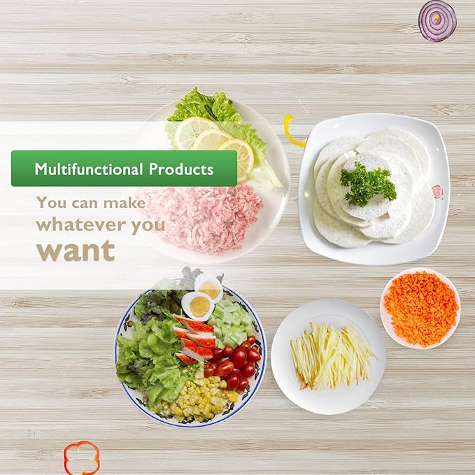 Homdox Electric Salad Maker, Professional Slicer Shredder Greater Electric Cheese Grater Salad Maker Machine Carrot Slicer with 4 Stainless Steel Rotary Blades, One-Touch Control, 150W