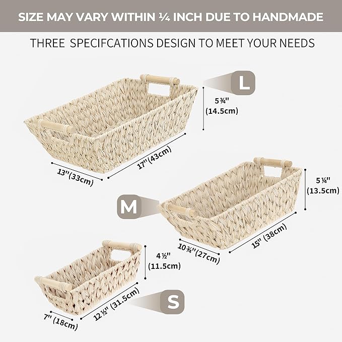 GRANNY SAYS 2-Pack Wicker Storage Baskets, Storage Baskets for Shelves, Trapezoid Wicker Baskets with Handles, Waterproof Woven Baskets for Organizing, Butter Milk