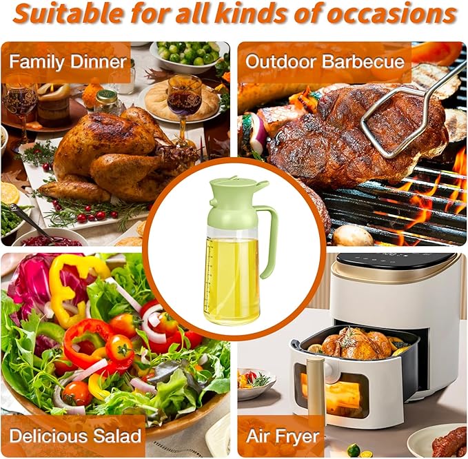 YARRAMATE 2Pcs Large Capacity 2 in 1 Oil Sprayer for Cooking with Measuring, 18oz/550ml Olive Oil Dispenser for Kitchen, Food-grade Oil Spritzer Bottle for Air Fryer, Salad BBQ (Black & Green)