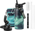 32oz Insulated Water Bottle, Triple Wall Vacuum Stainless Steel Water Bottles - Keeps Cold 48H, Reusable Metal water flask Jug for Gym, Sports, Camping, Hiking,Travel, Aurora-Green