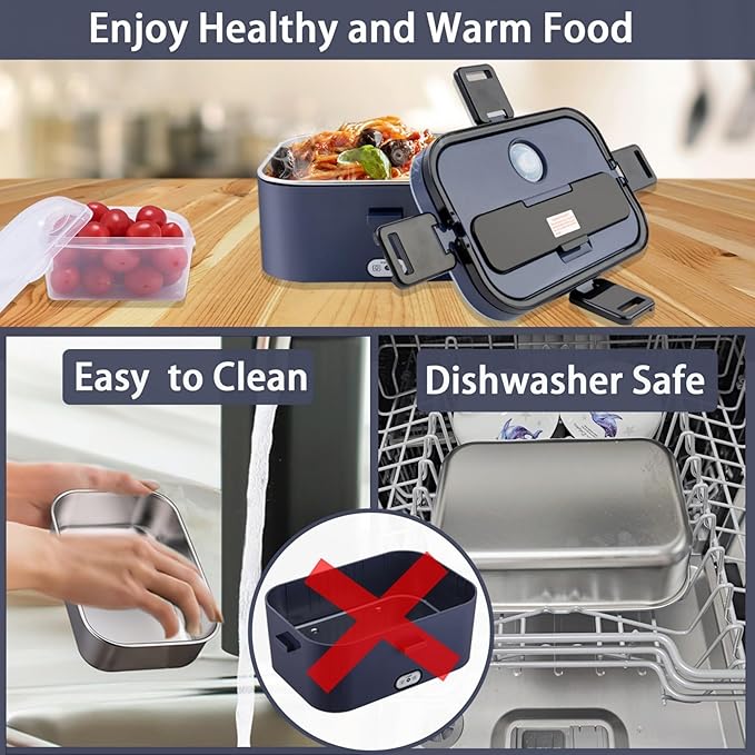 Nifogo Electric Lunch Box for Adults 80W 1.8L, Faster Heated Lunch Box for Men, Portable Electric Lunch Boxes Food Heater 12V/24V/110V Heating LunchBox for Car/Truck/Work with Bag(Blue)