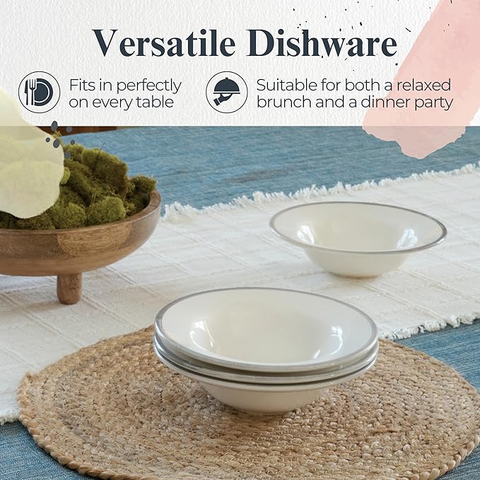 Portmeirion Potter's Brushstroke Oatmeal Bowls (Set of 4) - Elegant Earthenware for Breakfast, Lunch & Dessert - Microwave & Dishwasher Safe Bowls, Handcrafted Stackable Bowl Collection (Grey)