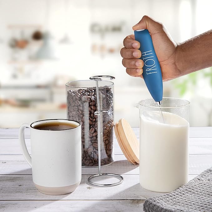 Rae Dunn Milk Frother- Handheld Electric Drink Mixer, Handheld Electric Milk Frother, Coffee Frother, Hand Blender, Frappe Maker, Handheld Latte Maker Milk Foamer (Navy)