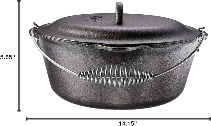 Lodge 7 Quart Pre-Seasoned Cast Iron Dutch Oven with Lid - Wire Bail Handle for Easy Transfer from Cooking Surface to Table - Use in the Oven, on the Stove, on the Grill or over the Campfire - Black