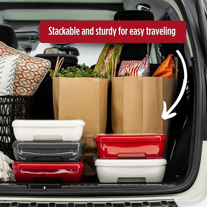 Fancy Panz - Red Premium Aluminum Foil Pan Carrier with Lid & Hot/Cold Pack - Elevated Food Serving Tray - Portable Casserole Carrier with Lid - Made in the USA Hosting Essentials