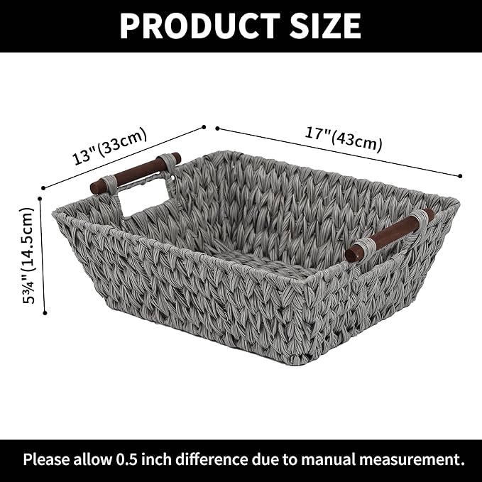 GRANNY SAYS 2-Pack Wicker Storage Baskets, Wicker Baskets for Organizing, Trapezoid Woven Basket with Handles, Storage Basket for Shelves, Gray