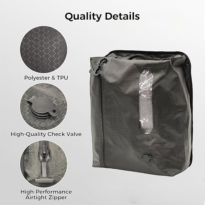 ZPO Vacuum Travel Bags with Wireless Electric Pump (2 Pack), IP67 Waterproof Reusable Compression Packing Cubes with Transparent Window, Space Saver Storage Bags for Clothes, Luggage & Suitcase
