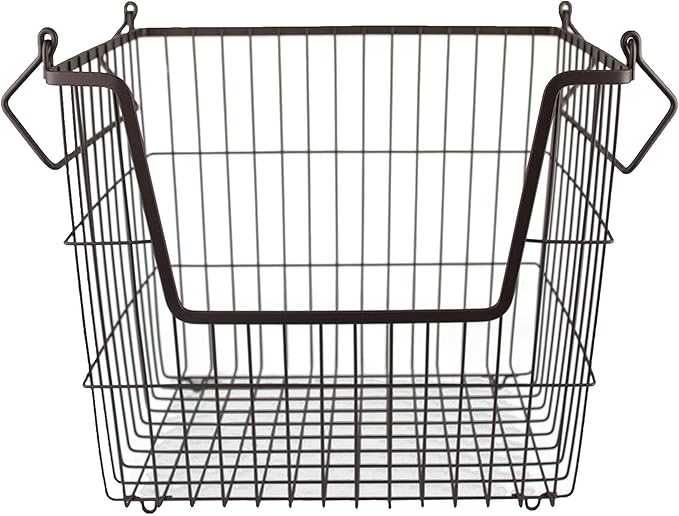 DII Metal Wire Mesh Stackable Utility Storage Bin, Large Rectangle, 13x10x11", Bronze