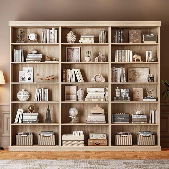 70.8" Tall Brown Bookshelf, Farmhouse Modular Bookcase with 6-Tier Adjustable Shelves, Large Storage Cabinet for Home Office, Living Room, Set of 4