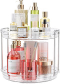 LAMU 10.6in Rotating Makeup Organizer for Vanity, 2 Tier Lazy Susan Turntable Stackable Spinning Skincare Organizer Cosmetic Perfume Tray for Bathroom Counter, Large Capacity, Clear