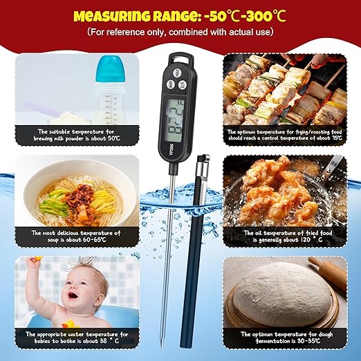 6 Pcs Meat Food Thermometer Food with Probe Water Liquid Instant Read Digital Thermometer Kitchen Cooking Supplies for Cooking BBQ Milk Yogurt (Black,White,Red)