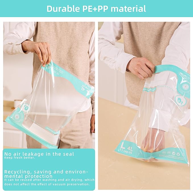 Sous Vide Bags Reusable, 20 PCS BPA Free Food Vacuum Sealer Bags, Double-sided 20C, Vacuum Zipper Bag for Sous Vide Cooking, 20pcs food storage bags & 4 Seal Clips (7.9x 11.8 Inch)