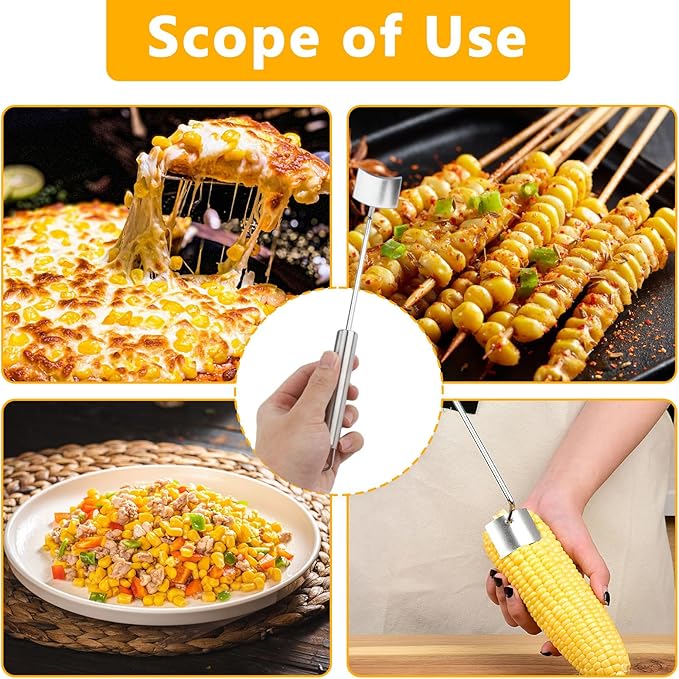 AphohomeCorn Peeler for Corn on the Cob, 2PCS Long Handle Stainless Steel Corn Stripping Tool, Quick Corn Cob Stripper Tool, Easy-to-Use Corn Cutter, Ideal for Kitchen, Salads & Tacos, 9.8×1.57×1.06in