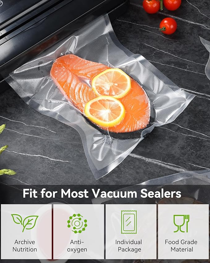 AENTGIU 300-Count Food Vacuum Sealer Bags 8 x 12 inch, Thick BPA Free Sous Vide Bags Compatible with All Vac Machines, Food Saver, Seal a Meal, Commercial Grade Quart Precut Meal Prep Storage Bags