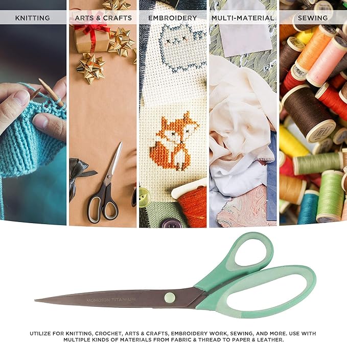 BambooMN Titanium Softgrip Scissors Set for Sewing, Arts, Crafts, Office - 1 set of 3 - Mint Green