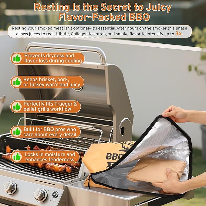 Christmas BBQ Blanket for Resting Meat - 21" Reusable Leakproof 5-Layer Insulated Smoker Bag with 20 Butcher Papers, Smoker Accessories & Gifts for Men (Turkey, Pork, Beef)