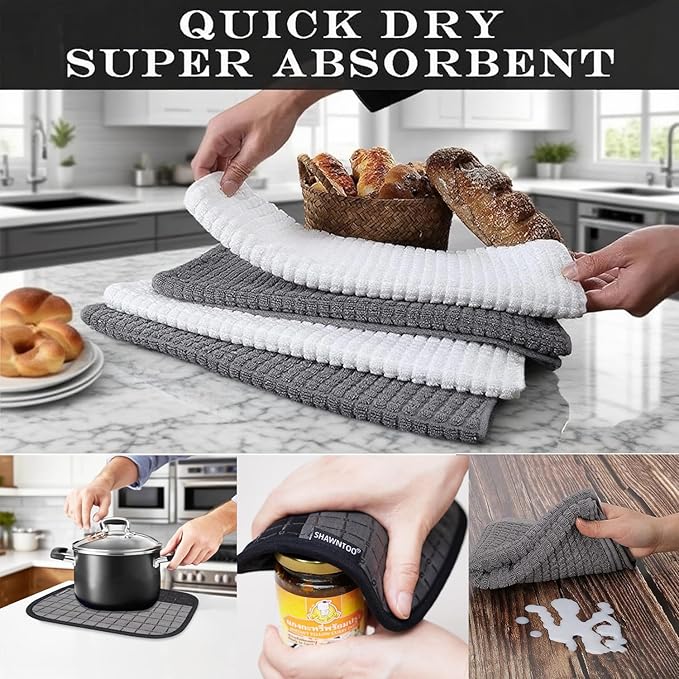 Oven Mitts and Pot Holders Sets 6pcs, Kitchen Oven Glove,High Heat Resistant 550 Degree Extra Long Oven Mitts and Potholders with Non-Slip Silicone Surface for Home Essentials (Grey) (Gray 2)