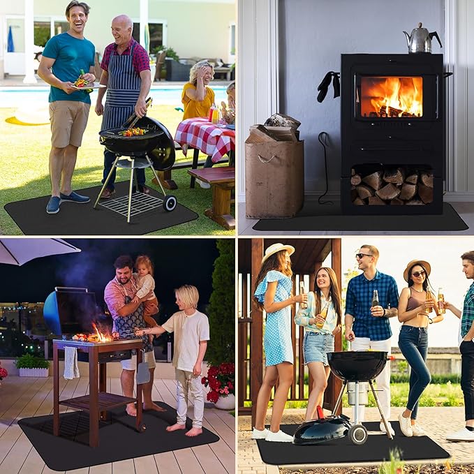 60×42 Inch Under Grill Mats for Outdoor Grill, Hearth Rugs for Fireplaces Fire Resistant, Gas and BBQ Grill Oil-Proof Water-Proof Protector for Decks, Patios and Indoor Grill