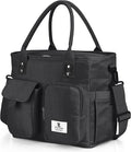Hafmall Large Insulated Lunch Bag for Women Men, Leakproof Lunch Box for Adults, Wide Opening Lunch Tote Bag with Shoulder Strap, Reusable Lunch Cooler Bag for Work, Picnic, Black