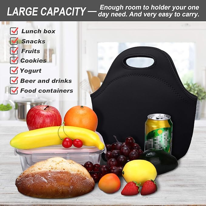 Neoprene Lunch Bag for Women Insulated Lunch Tote Bags Washable Lunch Container Box for Work Picnic Lightweight Meal Prep Bags for Men