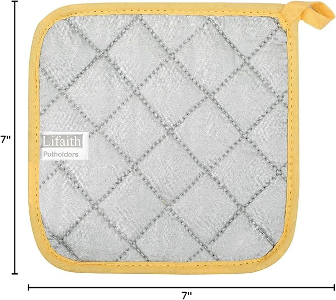 100% Cotton Kitchen Everyday Basic Terry Pot Holder Heat Resistant Coaster Potholder for Cooking and Baking Set of 5 Yellow