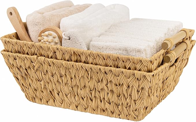 GRANNY SAYS 2-Pack Wicker Storage Baskets, Wicker Baskets for Organizing, Large Basket with Handles, Waterproof Woven Basket, Storage Baskets for Shelves