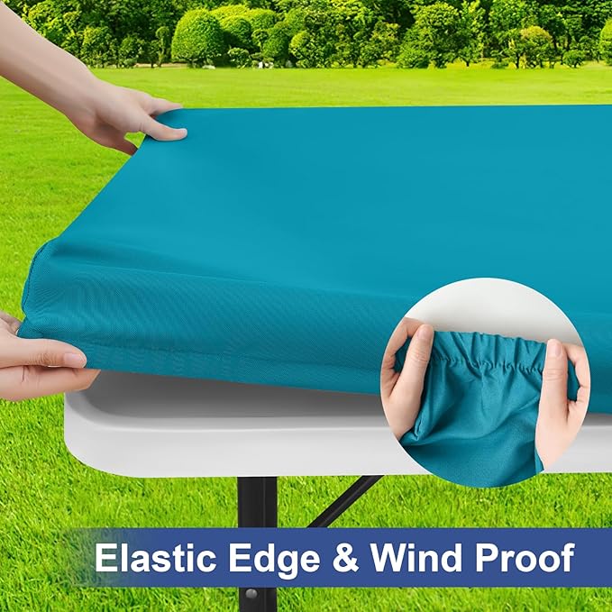 homing Rectangle Table Cloth Cover, Waterproof Polyester Elastic Fitted Tablecloth, Fits for 5 Foot Folding Tables, Washable Table Protector for Picnic, Camping, Outdoor (Teal, 36" x 60")