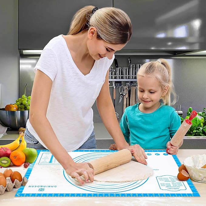 Silicone Pastry Mat,26" x 16" Nonstick Large Durable Silicone Sheet Mat with Measurement Non-slip Dough Rolling Mat for Pie Crust, Pizza, Cookies