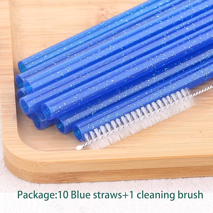 Dakoufish Replacement Glitter Straws for Stanley|Owala|Simple Modern 40oz 30oz Tumbler,10 Pack 12 Inch Reusable Dark-blue Straws With Cleaning Brush For Stanley Hydro Jug Cup,Dishwasher Safe