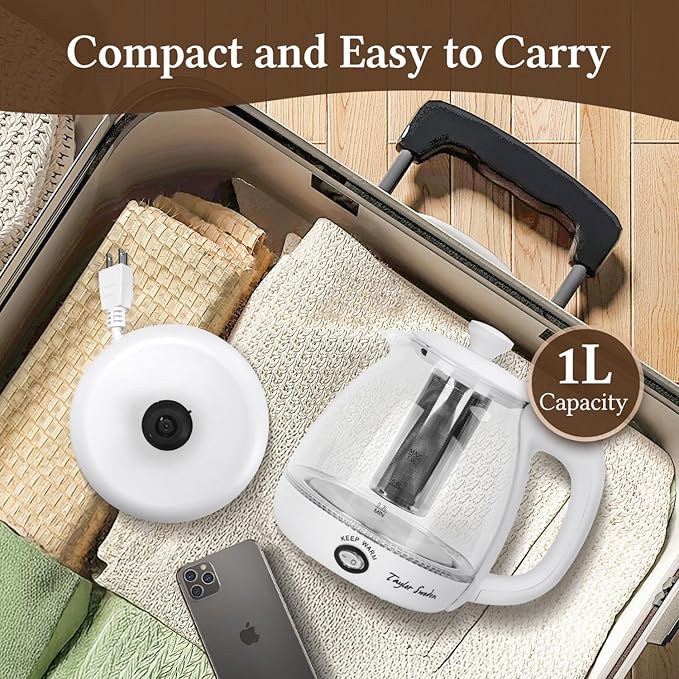 Taylor Swift Electric Kettle with Tea Infuser, 1L Small Electric Kettle with Keep Warm, LED Light Hot Water Boiler & Heater for Coffee & Tea, Auto Shut-Off & Boil Dry Protection, BPA Free, White
