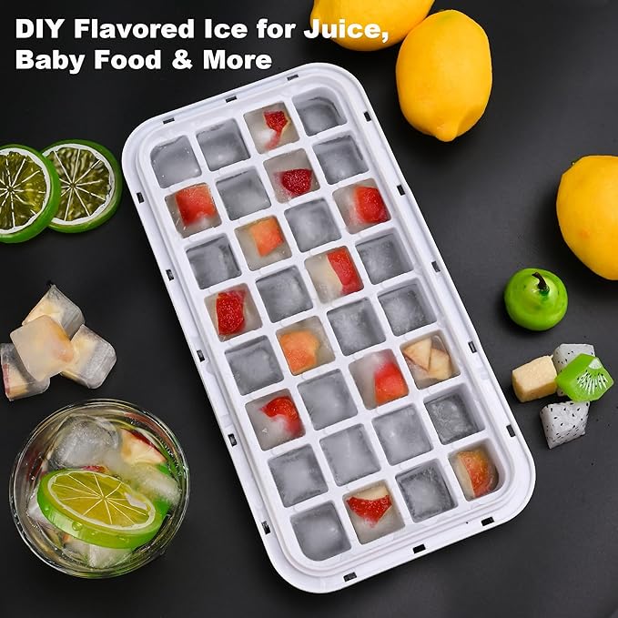 Ice Cube Trays for Freezer with Stackable Design & Lid – Quick-Release Ice Trays for Freezer with Lid and Bin, Perfect Ice Cube Maker for Whiskey, Cocktails – BPA-Free Ice Bin for Freezer Storage