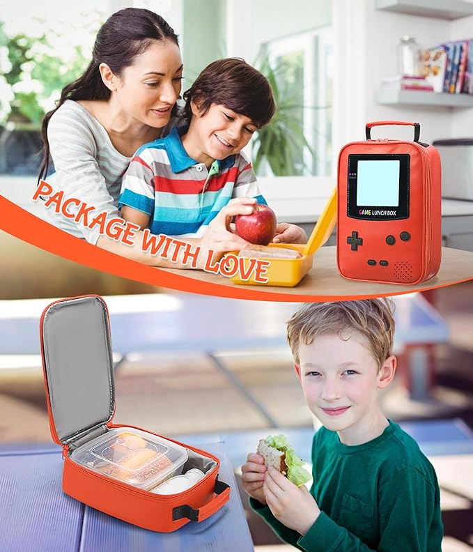 Boy Lunch Box,Kids Lunch Bag Insulated Leather Game Lunch Box for School Thermal Meal Cooler Lunch Boxes for Boy Girl Kid Toddler Teen
