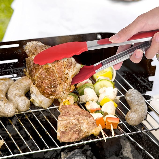 Kitchen Tongs for Cooking Locking Silicone Stainless Steel Buffet Serving Tongs, 7,9 and 12 Inch Silicone Spatula Non-stick,Heat Resistant 4 Pack