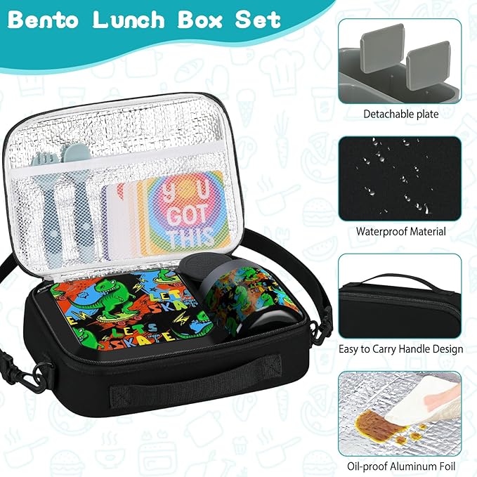 Bento Lunch Box for Kids with 12oz Soup Thermo Leak-Proof Lunch Food Container with 5 Compartment Thermo Hot Food Jar and Insulated Lunch Bag for Kid Toddler Girls Boys to School