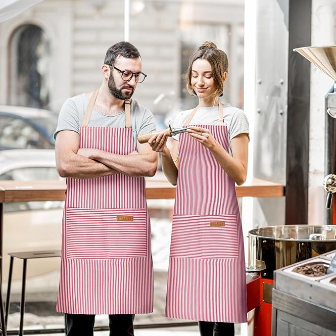 2 Pack Adjustable Bib Apron with 2 Pockets Chef Cooking Kitchen Restaurant Aprons for Women Men