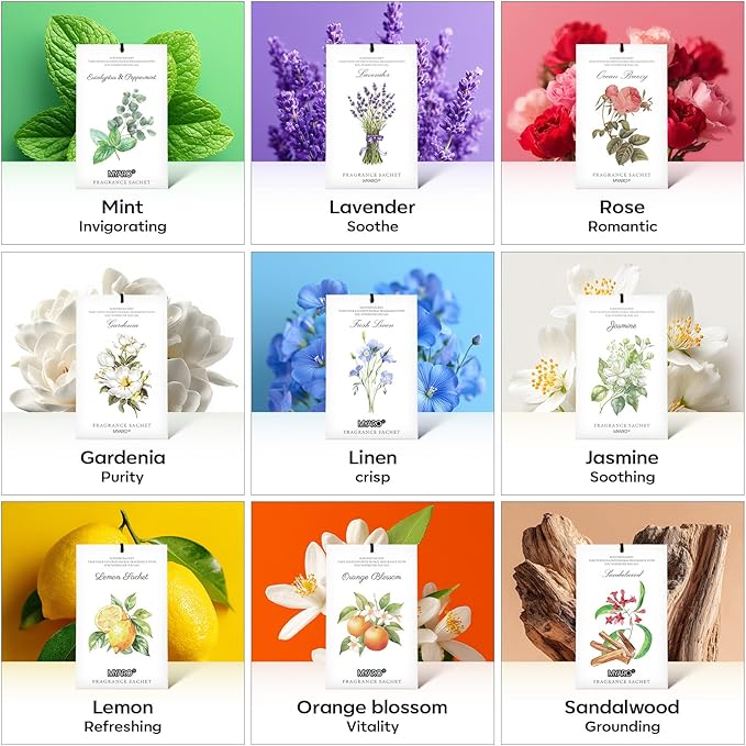MYARO 12 Packs Linen Scented Sachets for Drawer and Closet, Long Lasting Fresh Scent Air Freshener & Odor Eliminator Home Fragrance Potpourri Bag