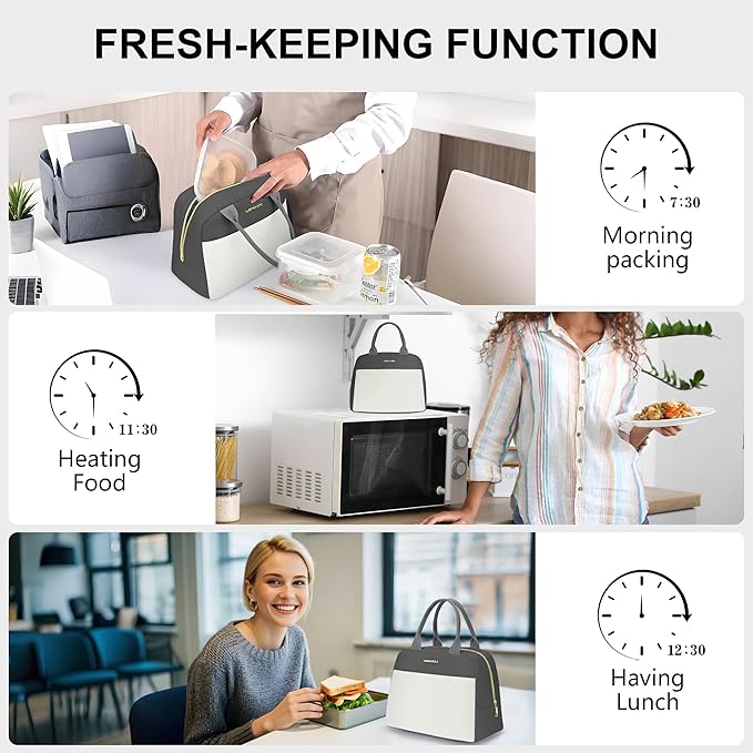 LOKASS Lunch Bag for Women-Insulated Adults Lunch Box with Front Pocket- Small Cute Lunch Tote for Work-Reusable Cooler Bag for Office Picnic Beach or Travel (Dark Grey)