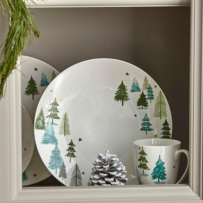 Lenox 893565 Balsam Lane 12-Piece Dinnerware Set, Green, Christmas, Holiday Hosting