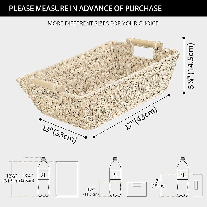 GRANNY SAYS 2-Pack Wicker Storage Baskets, Wicker Baskets for Organizing, Large Basket with Handles, Waterproof Woven Basket, Trapezoid Storage Baskets for Shelves, Butter Milk