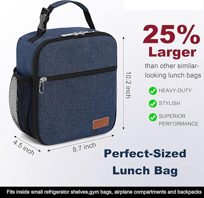 Femuar Lunch Box for Men Women Adults Small Lunch Bag for Office Work Picnic - Reusable Portable Lunchbox, Blue
