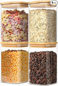 1.2 Qt Square Glass Storage Containers with Lids, glass jar with airtight lid, Glass Canister for Pantry Cookie Flour Cereal Rice Sugar Tea Coffee Beans Spice (Square-4Pack)