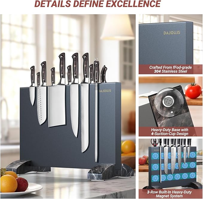 Magnetic Knife Holder, Magnetic Knife Block without Knives, Strong Double Sided Magnet Knife Storage Strip for Kitchen Counter-Black