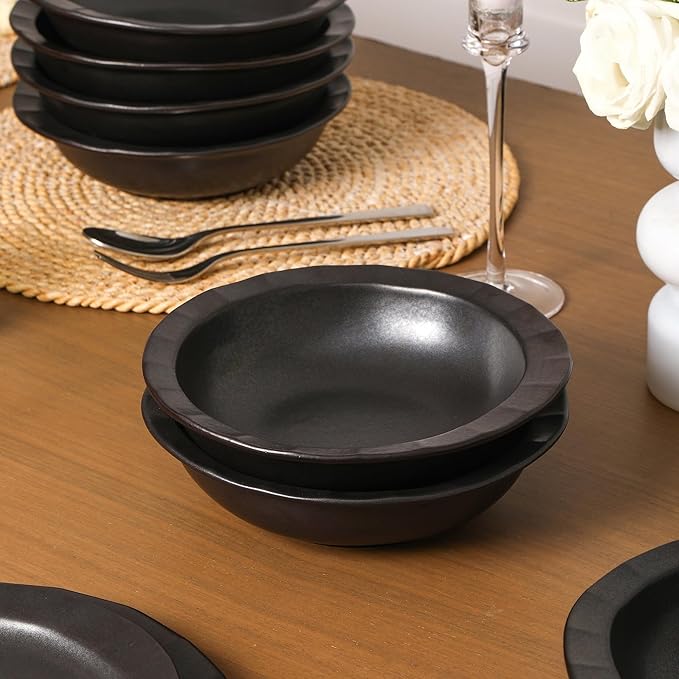 Stone Lain Oasis 24-Piece Dinnerware Set Stoneware, Dishwasher and Microwave Safe Plates and Bowls Set, Dish Set for 8, Black