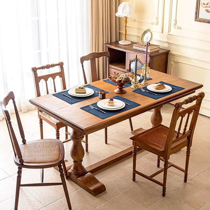 KXN Placemats Set of 8, Dual-Layer Thickened Faux Linen Table Mats, Heat Resistant & Wrinkle-Free, Machine Washable Cloth Place Mats for Kitchen Dining Indoor Outdoor (Navy Blue)