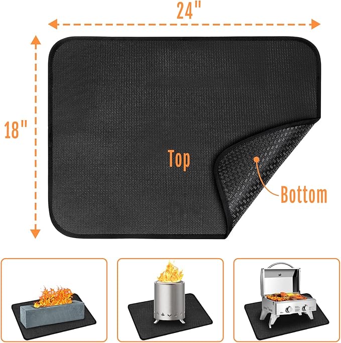 24x18 Inches Under Grill Mat for Outdoor Tabletop Grill Deck Protector,4-Layer Tabletop Fire Pit Mat for Solo Stove,Fireproof Heat Resistant Mat for Countertop/Patio Protection,Waterproof/Oil-Proof