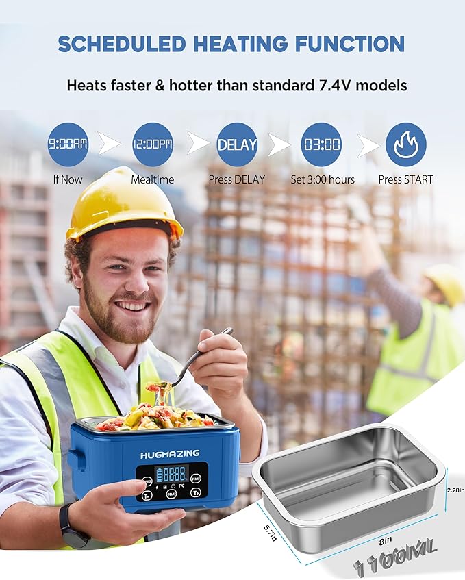 Cordless Electric Lunch Box – Rechargeable Self-Heating Food Warmer with 1100ML SS Container, Battery-Powered Heated Lunch Box, Perfect for Travel, Office Meals for Adults, Men & Women