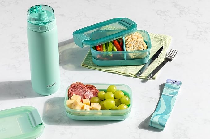 Ello 2-Pack Lunch Stack Plastic Food Storage Container Bento Box with Airtight, Leak-Proof Locking Plastic Lids and Silicone Base, BPA-Free, Freezer, Microwave, and Dishwasher Safe
