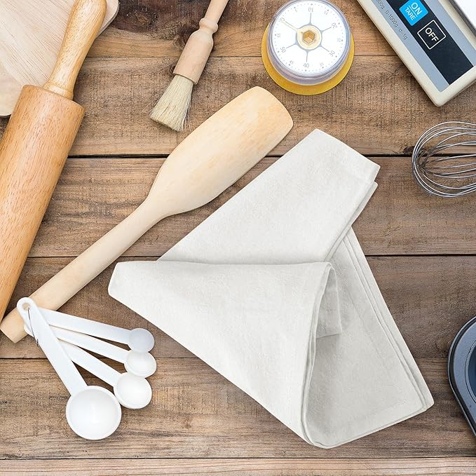ROYALE LINENS Flour Sack Towels – 12 Pack 28x28 Inch White Kitchen Dish Towels – 100% Cotton Tea Towels for Bread Proofing, Cheese Straining, Baking, Cleaning, Drying, Embroidery, Multipurpose Use