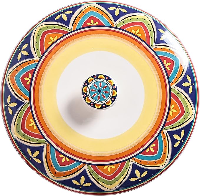 Bico Tunisian Ceramic Tortilla Warmer, 8.9 Inch Tortilla Holder with Lid for Taco Bread Pancake for Mexican Night and Party, Microwave and Dishwasher Safe